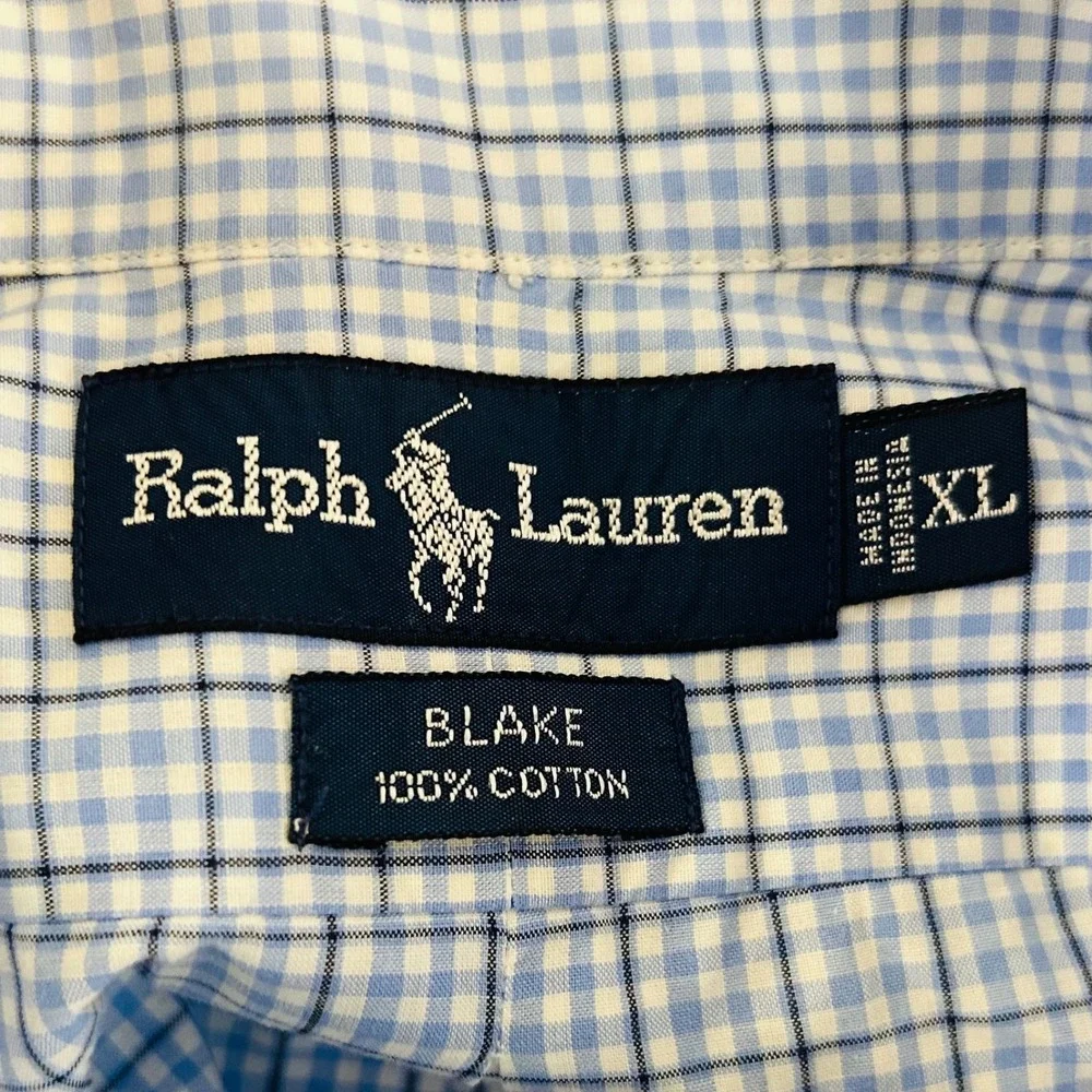 Polo Ralph Lauren XL Blake Button Down Shirt Blue Whtie Plaid Short Sleeve Mens